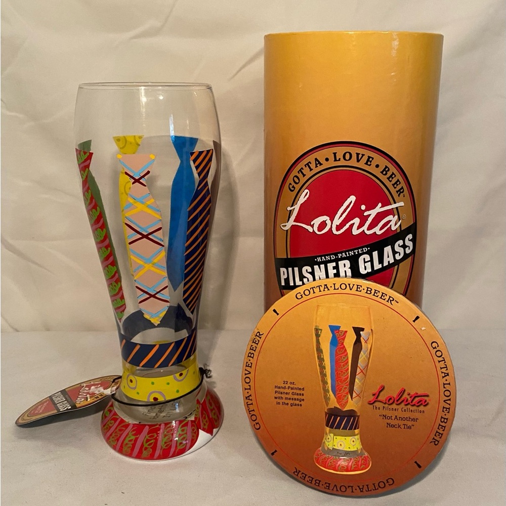 Lolita Not Another Necktie Painted Pilsner glass 22‎ oz NIP